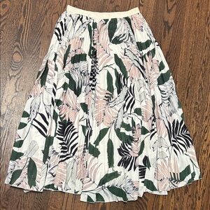 Tropical Leaf Print A-Line Skirt